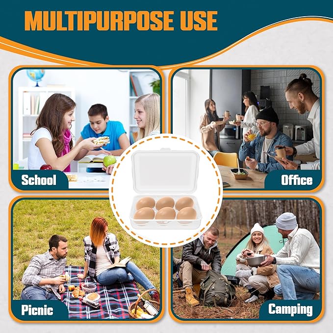 ZPU Egg Holder Camping, 2Pcs 6 Grid Egg Container, Plastic Egg Carrier for Camping Picnic Travel Outdoor Refrigerator Kitchen, Protective Egg Storage Case, Clear White