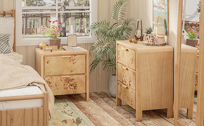 COZAYH Fully Assembled Farmhouse Nightstand with Drawer, Distressed Wood Retro Accent Bedside Table, Small Nightstand Organizer, Mid Century Modern End Table for Bedroom, Rustic, Burl