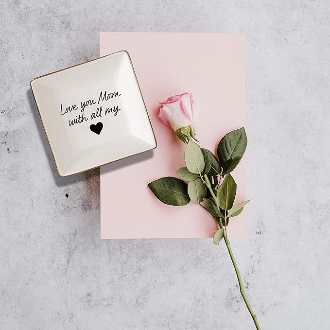 Simply Charmed Love You Mom Jewelry Dish - Valentine's Day or Birthday Gift - Elegant Trinket Tray and Ring Holder - Gifts for Mom from Daughter or Son