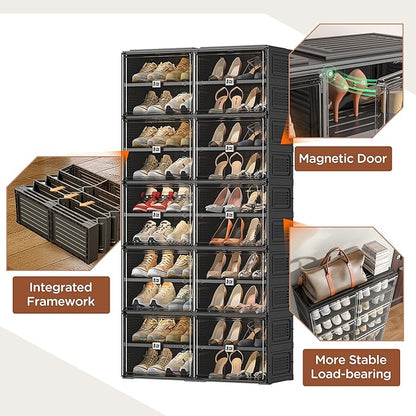 Vipbox Shoe Rack Organizer Cabinet for Closet Entryway,Clear Shoe Storage Boxes Stackable Sneaker Storage with Door Easy Assembly Black Shoe Cabinet with Lids Large 10 Tiers 40 Pairs