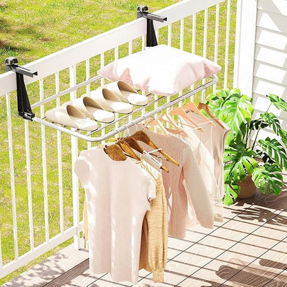Tangkula Portable Clothes Drying Rack, Extendable Radiator Clothes Airer with Robust Aluminum Frame for Balcony Railings Windowsill, Folding Towel Rack for Indoor & Outdoor Use (Large)