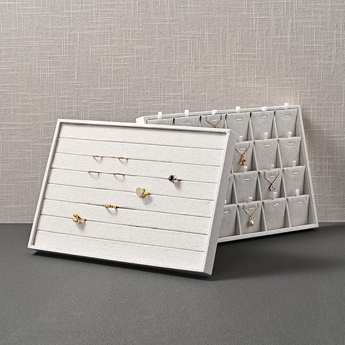 Oirlv Linen 7 Lines Ring Storage Tray Rings Showcase Display Organizer Plate