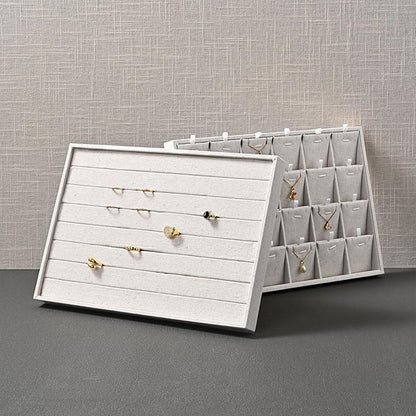 Oirlv Linen 7 Lines Ring Storage Tray Rings Showcase Display Organizer Plate