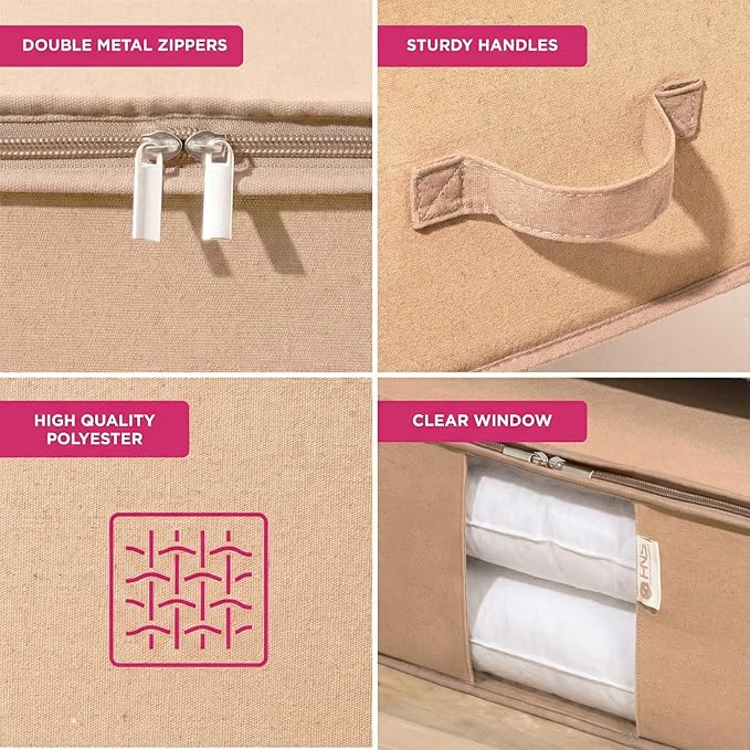 Cedar Storage Bag Organizer for Bedding Set - Protects from Moths, Moisture, Dirt & Dust - Set of 3 Storage Bags for Bed Sheets, Comforter, Pillows & More - Space-Saving Bedding Organizer, Beige