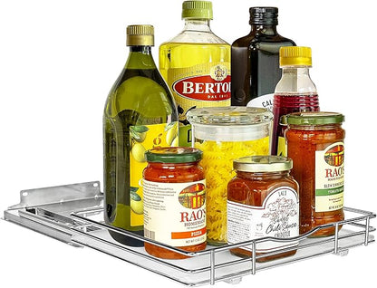 LYNK PROFESSIONAL® Pull Out Spice Rack Organizer for Inside Kitchen Cabinets - 12-3/8 inch Wide - Slide Out Drawer – Chrome Sliding Spice Cabinet Organization Shelf Racks - 1 Tier