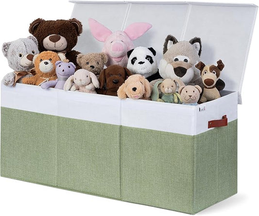 Extra Large Toy Storage Organizer with Lid - Sturdy, Collapsible Toy Chest Storage Box Design - Toys Bin with Dividers for Kids, Nursery, Bedroom, Playroom 37"x16"x14"