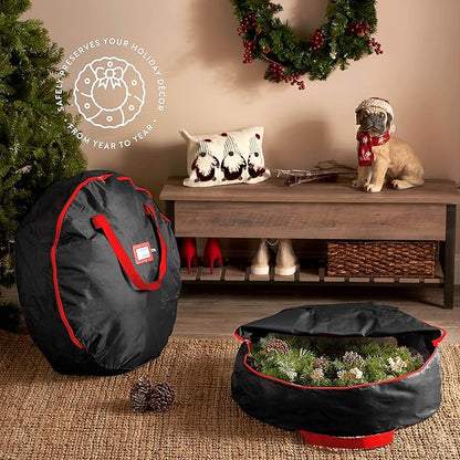 ZOBER 2 Pack Oxford Christmas Wreath Storage Container 30 Inch - Wreath Bag for Artificial Wreaths Box - Waterproof Fabric, Dual Zippered Wreaths Storage Bag With Strong Durable Handles - Black