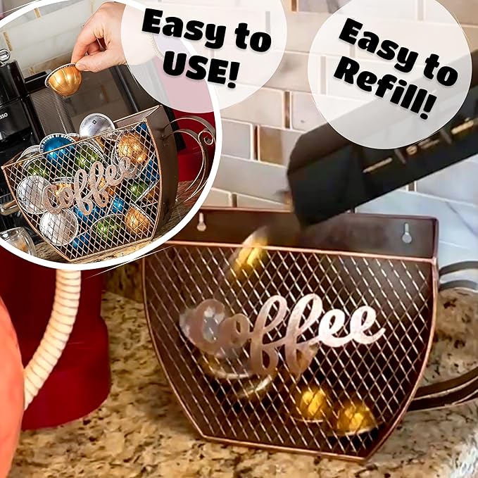 Made Easy Kit Coffee Pod Organizer Compatible with Nespresso Vertuo and Original - Countertop Sculpture Holder Basket Style for Café Bar, Corner Station Office Break Area (Cup & Tray)