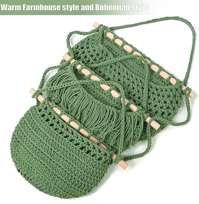 3 Tier Hanging Fruit Baskets for Kitchen, Boho Cotton Rope Handwoven Vegetable Hammock Produce Storage Wall Mounted Large Organizing Basket for Farmhouse Decor, Over The Door, Onion, Potato (Green)