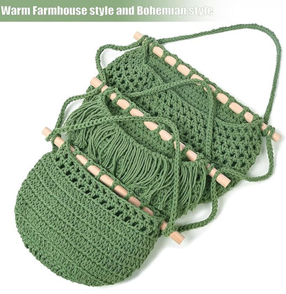3 Tier Hanging Fruit Baskets for Kitchen, Boho Cotton Rope Handwoven Vegetable Hammock Produce Storage Wall Mounted Large Organizing Basket for Farmhouse Decor, Over The Door, Onion, Potato (Green)