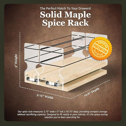 Vertical Spice Combo Spice Rack Drawer - Pull Out Pantry Organizers and Storage - Kitchen Cabinet Organizer - Seasoning Sliding Caddy - Made in USA (5.75" W x 5.00" H x 10.60" D, Partially Assembled)