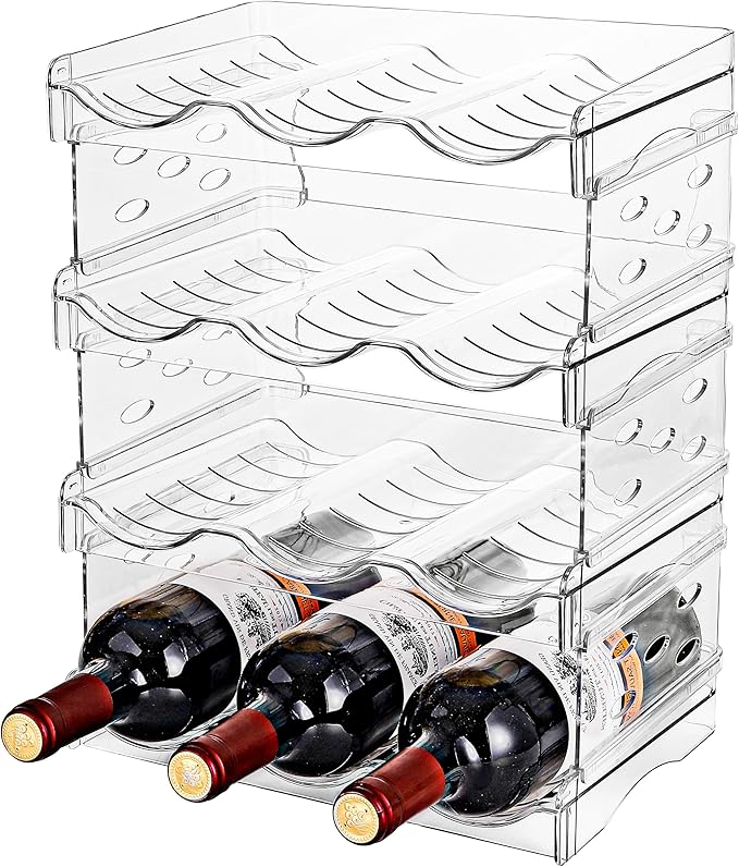 Baosia Stackable Wine Rack,Wine Bottle Holder for Inside Cabinet,for Pantry,Refrigerator,Countertop Organization-4 Tiers for 12 Bottles
