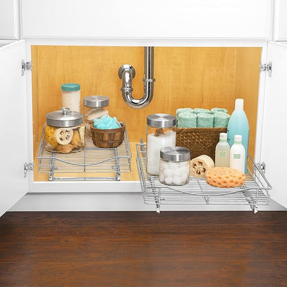 LYNK PROFESSIONAL® Pull Out Cabinet Organizer, 17" x 18" Slide Out Drawers for Kitchen Cabinets - Sliding Pull-Out Pantry Shelves – Home Shelf Organizers - Lifetime Ltd. Warranty, Chrome