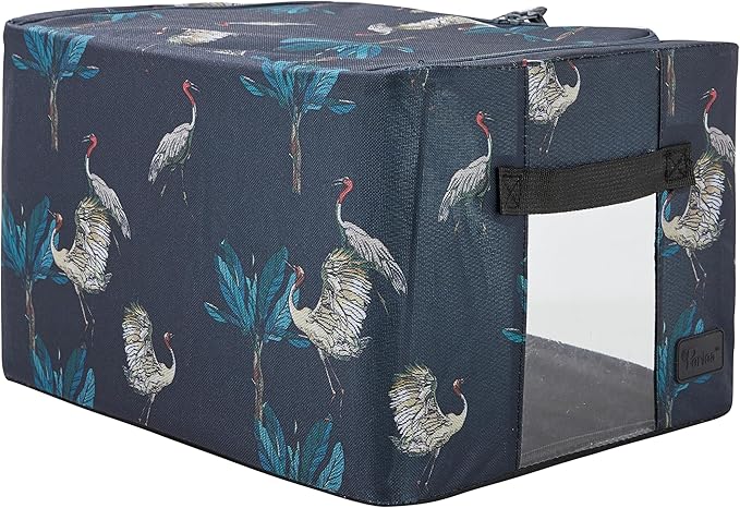 Periea 'Beau' Foldable Stackable Fabric Home Storage Boxes with Steel Frames - Set of 2 (Heron Print, Small)