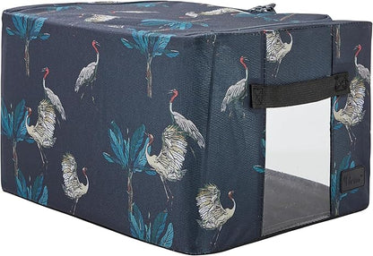 Periea 'Beau' Foldable Stackable Fabric Home Storage Boxes with Steel Frames - Set of 2 (Heron Print, Small)