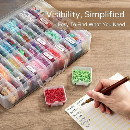 Bead Organizer Box, 120 Pack Small Clear Storage Boxes with Labels, Large Travel Craft Case with Handle, Mini Plastic Containers for Jewelry Making Diamonds DIY Pony Bracelet Screws Seeds Small Parts