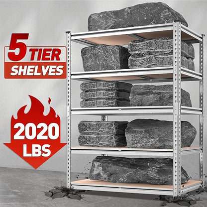 REIBII 2020LBS Garage Shelving Heavy Duty Metal Shelving 5 Tier Storage Shelves, Metal Shelves for Basement, Warehouse, Pantry, Closet, Kitchen, 72" H x 35.55" W x 16" D, Galvanized, 3 Pack