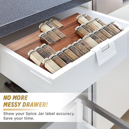 Tinamo Acacia Wooden Spice Rack Organizer for Cabinet - Spice Drawer Insert, Spice Organization for Cabinet, Seasoning Organizer, 4-Tier Spice Jar Rack for Drawer, Spice Holder Pack of 8 (64 Jars)