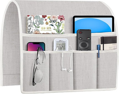 Joywell Remote Holder for Recliner Armchair Caddy Couch Armrest Non Slip Sofa Arm Chair Caddie with 6 Pocket for Magazine, Tablet, Phone, iPad, Think Linen, Champagne