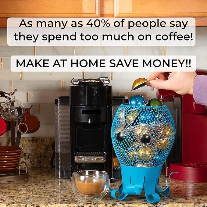 Made Easy Kit Coffee Pod Organizer Compatible with Nespresso Vertuo and Original - Countertop Sculpture Holder Basket Style for Café Bar, Corner Station Office Break Area (Octopus)