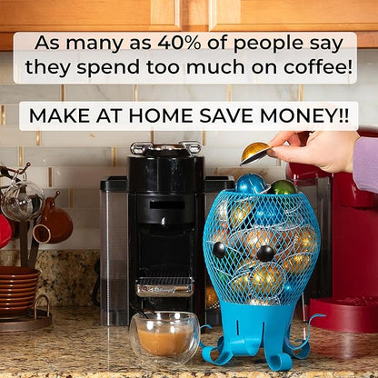 Made Easy Kit Coffee Pod Organizer Compatible with Nespresso Vertuo and Original - Countertop Sculpture Holder Basket Style for Café Bar, Corner Station Office Break Area (Octopus)