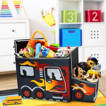 KAP Toy box for boys, Junior size, interactive Light up LED Toy chest, Children's Decorative Racing Truck Storage Bin, Toy Storage, Foldable Storage/Toy Box, Pop up Organizer, (Racing Collection)