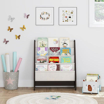 UTEX Kids Sling Bookshelf - Kids Magazine Rack with Organizer, Book Organizer (Espresso)