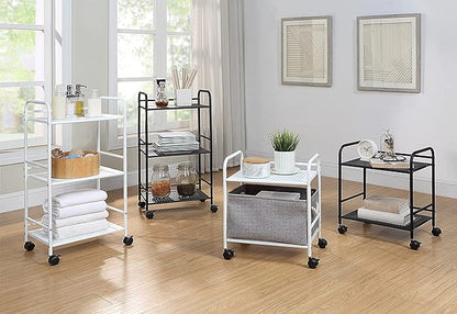 SunnyPoint 3-Tier Rolling Utility Cart – Metal Storage Organizer with Wheels, Mobile Kitchen Cart, Office & Home Organizer, White, 12" D x 16.92" W x 31.1" H