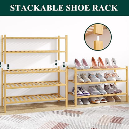 Smiry Bamboo Shoe Rack for Closet, 5 Tier Wooden Stackable Shoe Organizer, Free Standing Shoes Storage Shelf for Entryway, Front Door Entrance, Natural