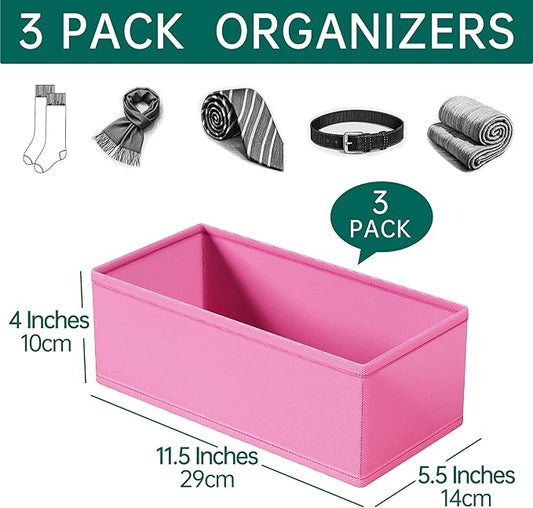 3 PACK Drawer Organizer Clothes，drawer Divider， Dresser Drawer Storage for Sock, Underwear, Bra，Panties，Belt, Tie, Stockings, Leggings & Accessories (Pink)