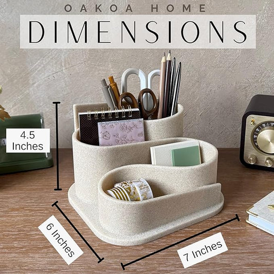 OAKOA Aesthetic Desk Organizer - Aesthetic Office Desk Accessories - Boho Pen Holder - Neutral Beige Desk Accessories - Home Office Essentials for Women - Cute Pencil Holder