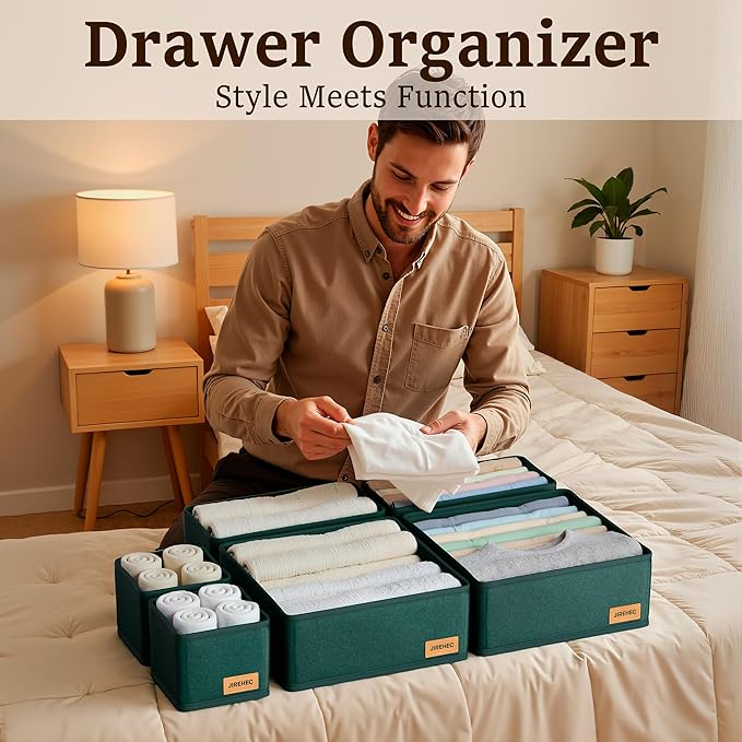 Clothing Drawer Organizer – Set of 6 Foldable 600D Oxford Storage Boxes with Rigid Support and Metal Zipper, Ideal for Bras, Underwear, Socks, Baby Clothes and Closet Organization