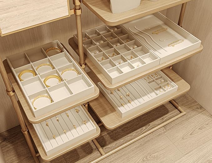 Oirlv Stackable 12 Girds Jewelry Trays Jewelry Storage Tray Showcase Display Organizer(13.8" X 1.4"X 9.4")