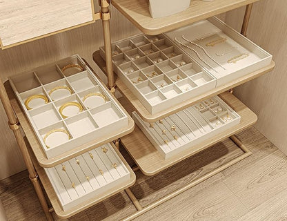Oirlv Stackable 12 Girds Jewelry Trays Jewelry Storage Tray Showcase Display Organizer(13.8" X 1.4"X 9.4")