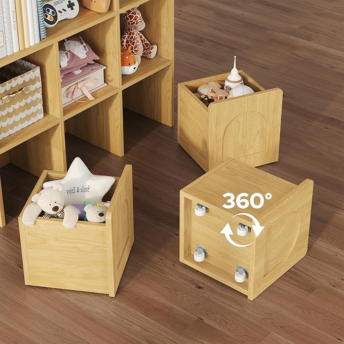 Toy Storage Organizer with 3 Movable Drawers,Montessori Bookshelf with 5 Open Cubbies,White Kids Bookshelf with Wall Mounting Hardware for Playroom,Den Kids Room