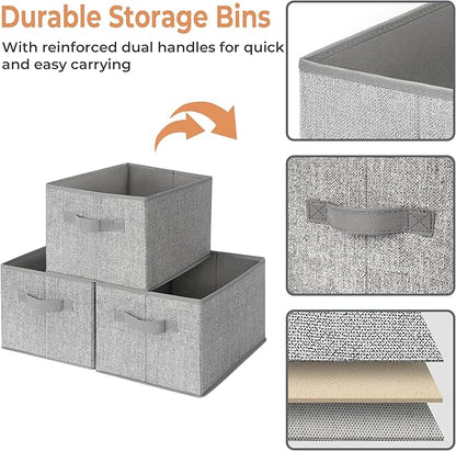 GRANNY SAYS Fabric Storage Bins with Handles, Collapsible Storage Baskets for Shelves, Closet Organizers and Storage Bins, Storage Boxes for Clothes, Gray, Large, 3-Pack