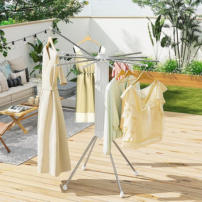 JOOM 4 Legs Single Layer Clothes Drying Rack, Garment Rack Portable and Foldable Space Saving Laundry Drying Rack - Drying Rack Clothing Floor Folding Balcony Bedroom Household Aluminum