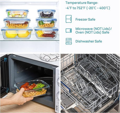 Vtopmart 8 Pack Glass Food Storage Containers with Airtight Lids, Glass Meal Prep Containers, Lunch Office Meal for Microwave, Oven, Freezer and Dishwasher, BPA Free