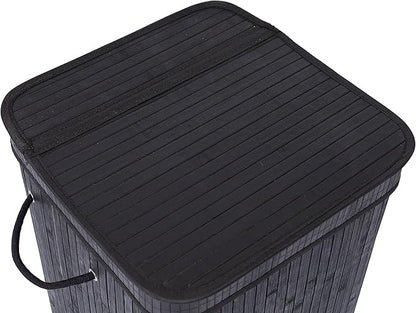 BIRDROCK HOME Square Laundry Hamper with Lid and Cloth Liner, Medium Basket with Soft Handles, Durable Collapsible Fabric Bin for Clothes,Towels, Dorm, Narrow Closet, Bedroom, Dirty Laundry - Espresso