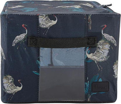 Periea 'Beau' Foldable Stackable Fabric Home Storage Boxes with Steel Frames - Set of 2 (Heron Print, Small)