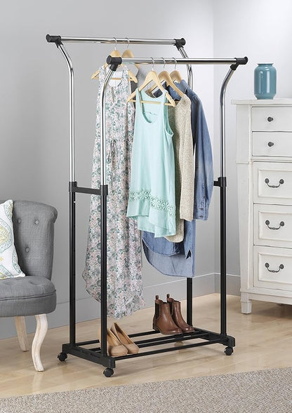 Whitmor Heavy Duty Adjustable Garment Rack-Rolling Clothes Organizer, Black and Chrome