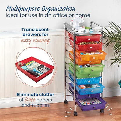 ECR4Kids 10-Drawer Everyday Mobile Organizer, Storage Cart, Assorted