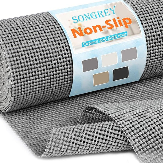 Songrey Non-Adhesive Drawer and Shelf Liner, Non Slip Cabinet Liners, Protect Kitchen Cupboard, Bathroom Drawers, Breathable, Thick Strong Grip mat (20IN x 20FT, Dark Gray)