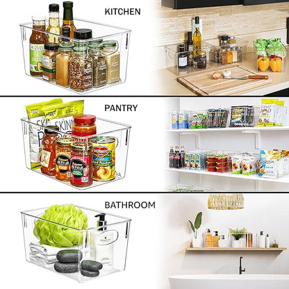 Sorbus 4 Pack Large Clear Plastic Storage Bins, Clear Organizer Bins with Handle for Kitchen, Pantry, Cabinet, Refrigerator, Craft, Toys, Clothes, Closet, Under Sink, Bathroom Organizers and Storage