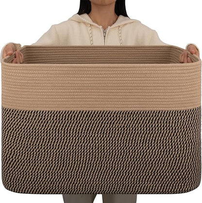OIAHOMY 108L Extra Large Blanket Basket, 25”x16”x16” Laundry Basket, Blanket Storage for Living Room, Dog Toy Storage with Handle - Yellow & Black
