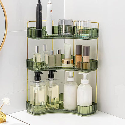 Weidace Corner Bathroom Counter Organizer Bathroom Countertop Shelf Makeup Organizer for Vanity Perfume Tray for Corner Storage (3 Tiers, Green)