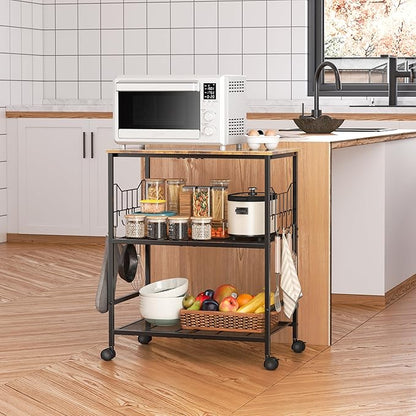 Rolling Kitchen Microwave Cart with Wheels, 3 Tier Microwave Storage Cart with Adjustable Shelves, Coffee Table, Utility Cart for Kitchen, Living Room, Office, Laundry Room