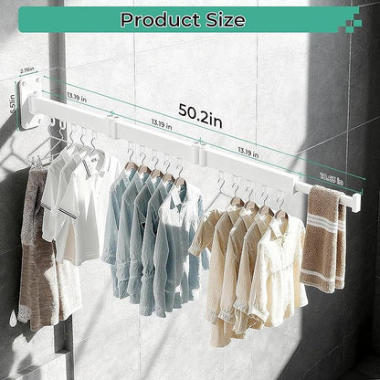 Wall Mounted Drying Rack,Foldable and Rotatable Clothes Drying Rack, Triple Folding Hanger Saves Space,Suitable for Cloakroom,Balcony, Bathroom,The Maximum Load Bearing 50kg (White)