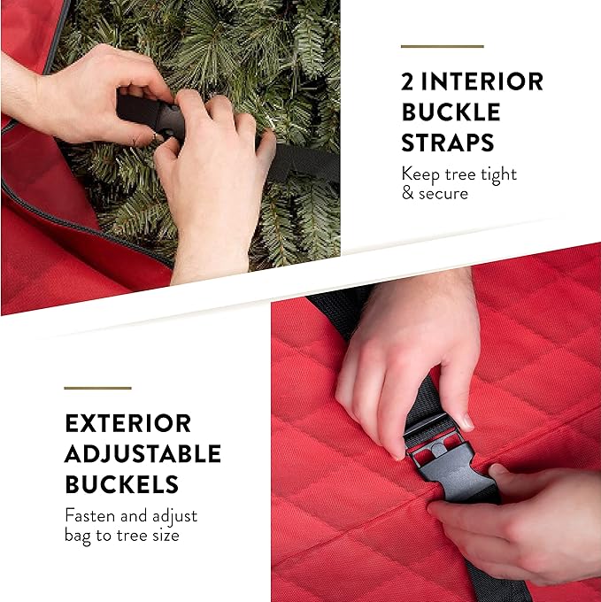 ZOBER 600D Oxford Fabric Large Rolling Christmas Tree Storage Bag - Fits 9 Ft Artificial Trees - Waterproof Christmas Tree Bag For Storage Box For Xmas, Durable Handles and Wheels - Quilted Red