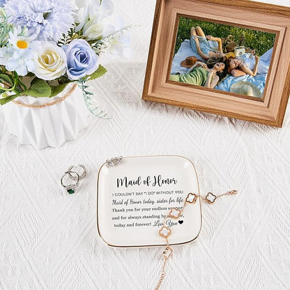COZITED Maid of Honor Gifts Ring Jewelry Dish - Maid of Honor Today, Sister for Life, Bridesmaid Proposal Gifts for Wedding Day Matron of Honor Gifts from Bride